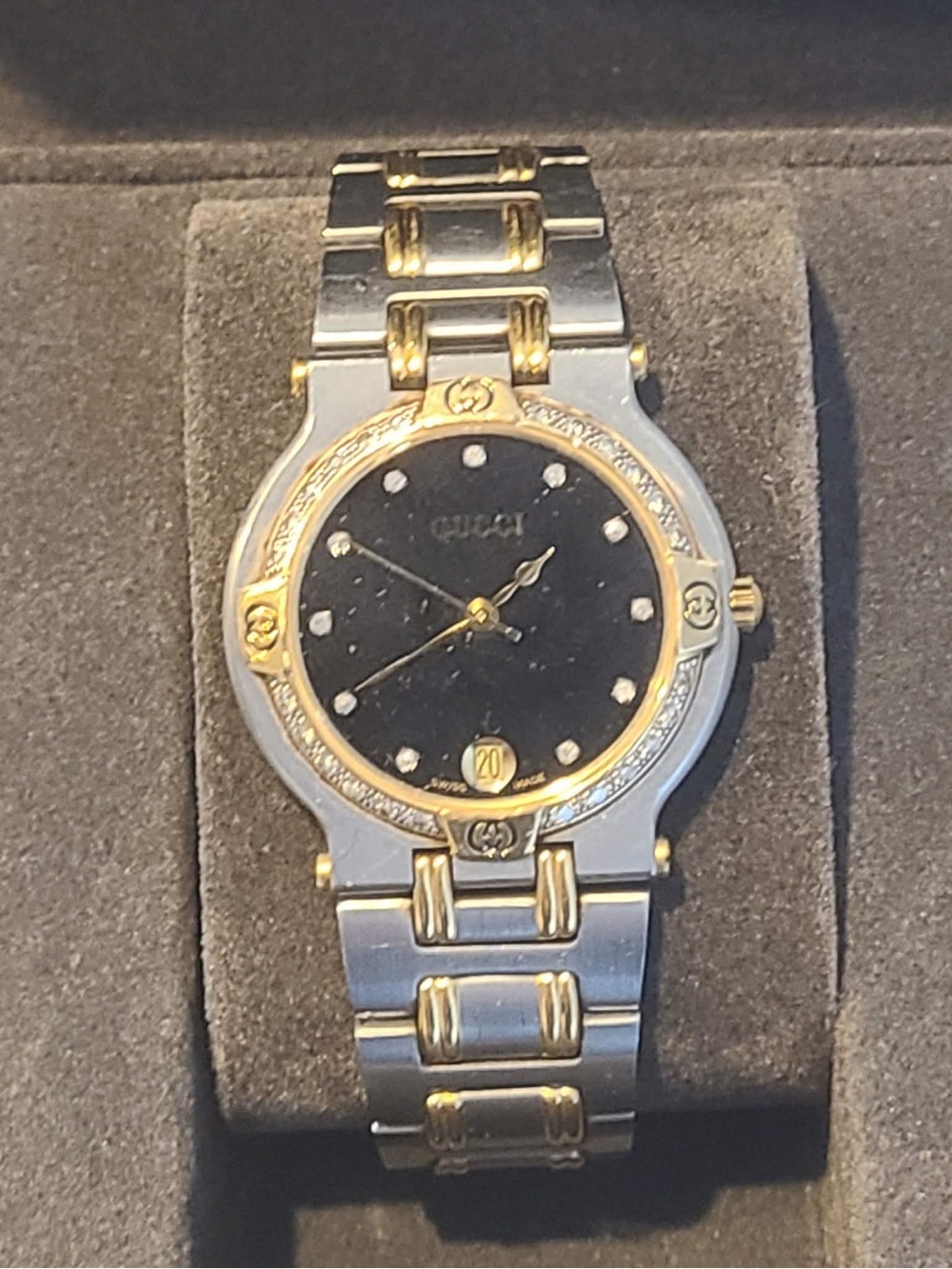 Gucci Two-Tone Gold and Silver Black Dial Diamond Watch